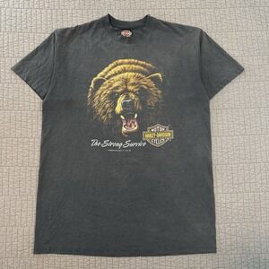Vtg 90s 3D Emblem Harley Davidson T Shirt Men XL The Strong Survive Grizzly Bear